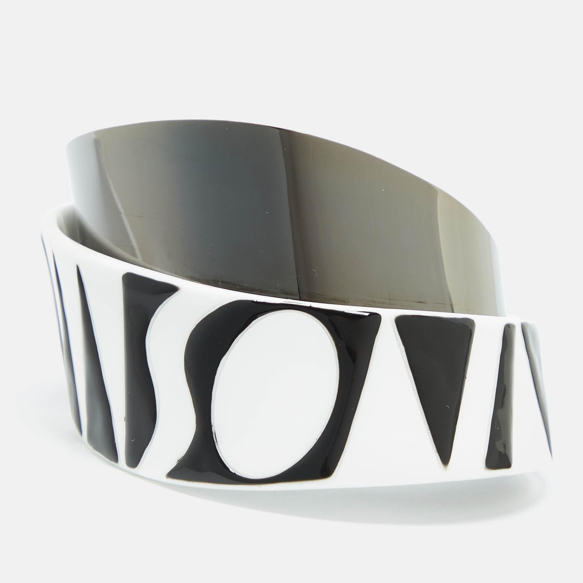 Aesthetic Movement Missoni Monochrome Logo Resin Gunmetal Tone Cuff Bracelet For Sale