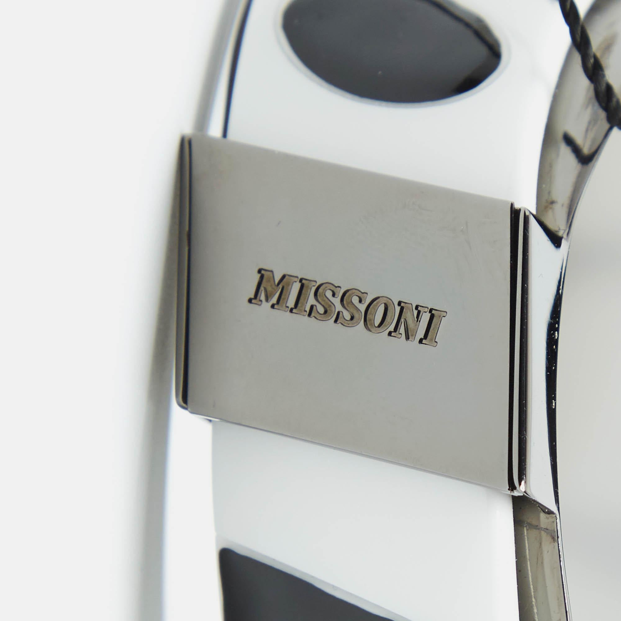Women's Missoni Monochrome Logo Resin Gunmetal Tone Cuff Bracelet For Sale