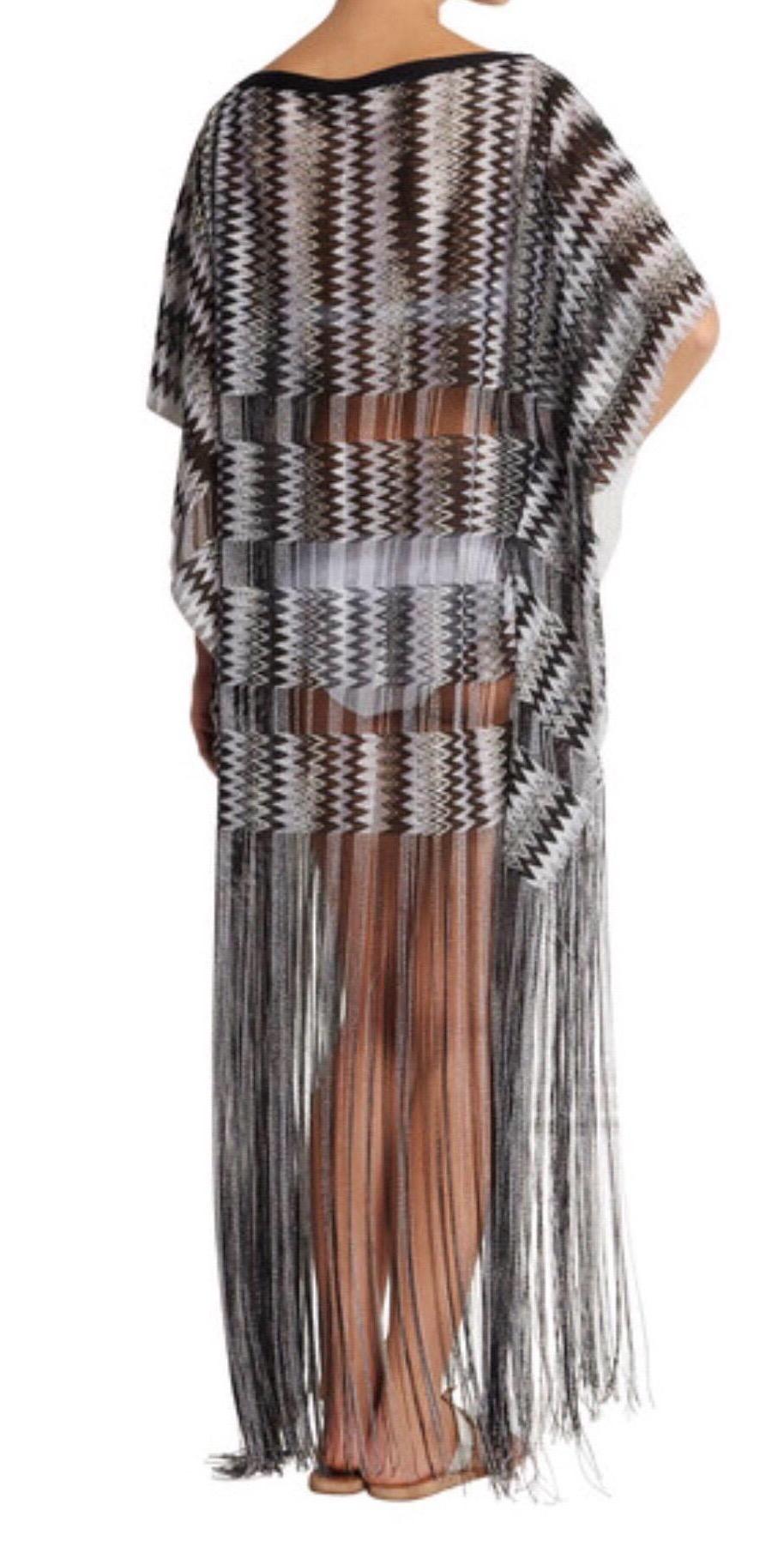 Women's NEW Missoni Monochrome Signature Fringed Crochet Knit Dress Kaftan Gown Cover Up
