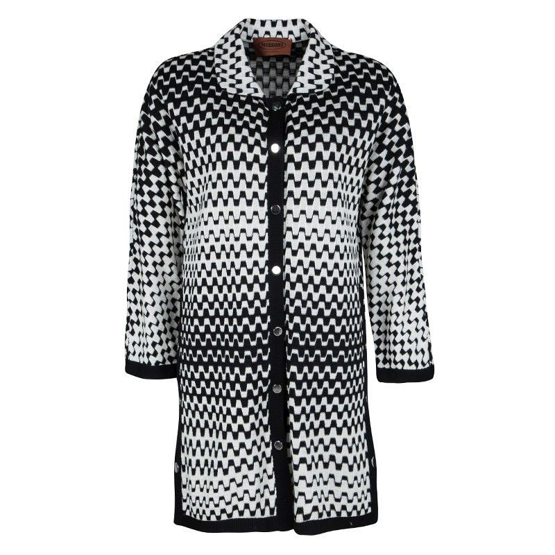Missoni Monochrome Textured Knit Button Front Cardigan Tunic M For Sale