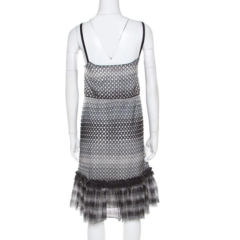 Gray Missoni Monochrome Textured Knit Flounce Hem Detail Metallic Strappy Dress M