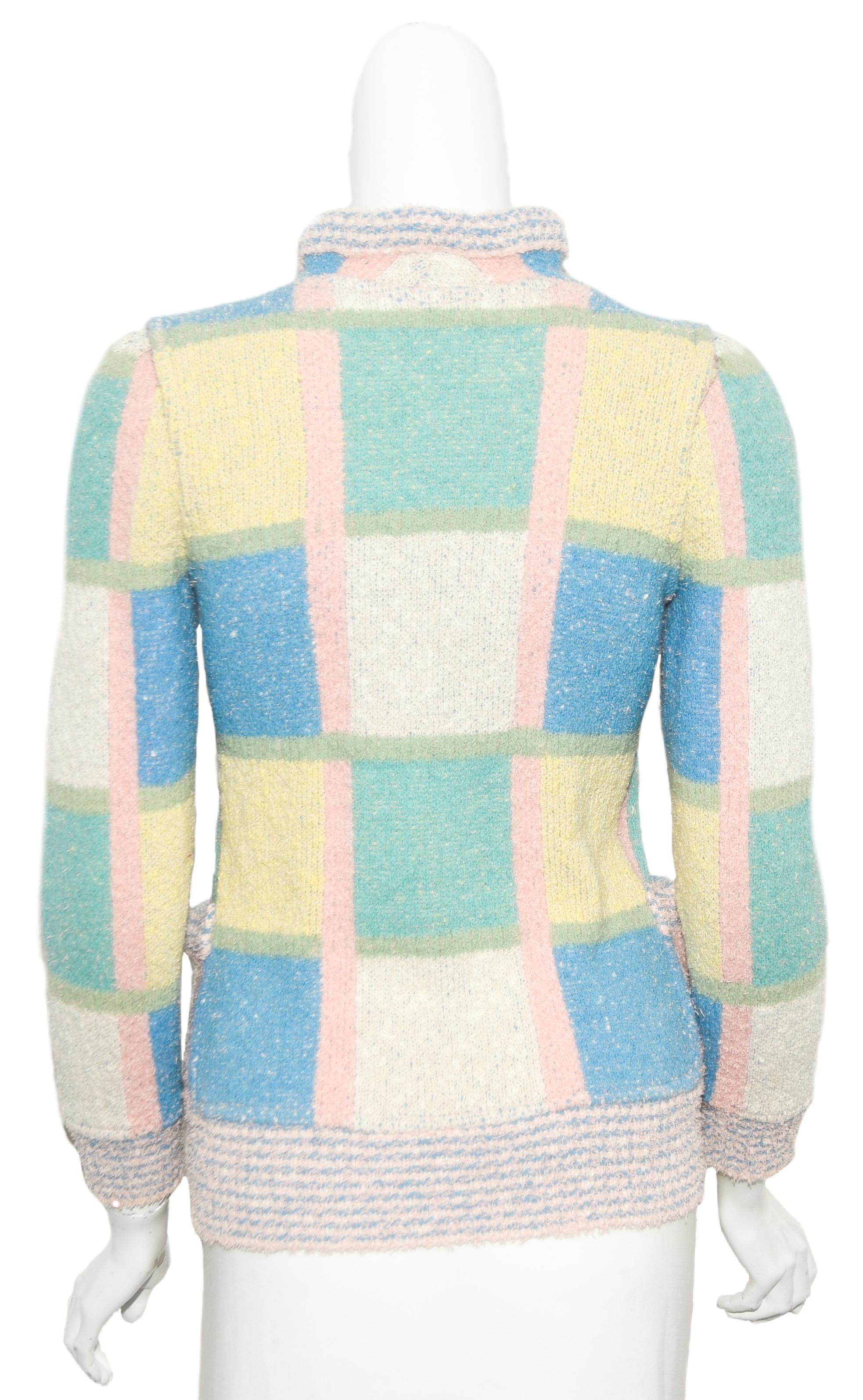 Gray Missoni Multi 1970's Mod Pastel Color Sweater Style Jacket 