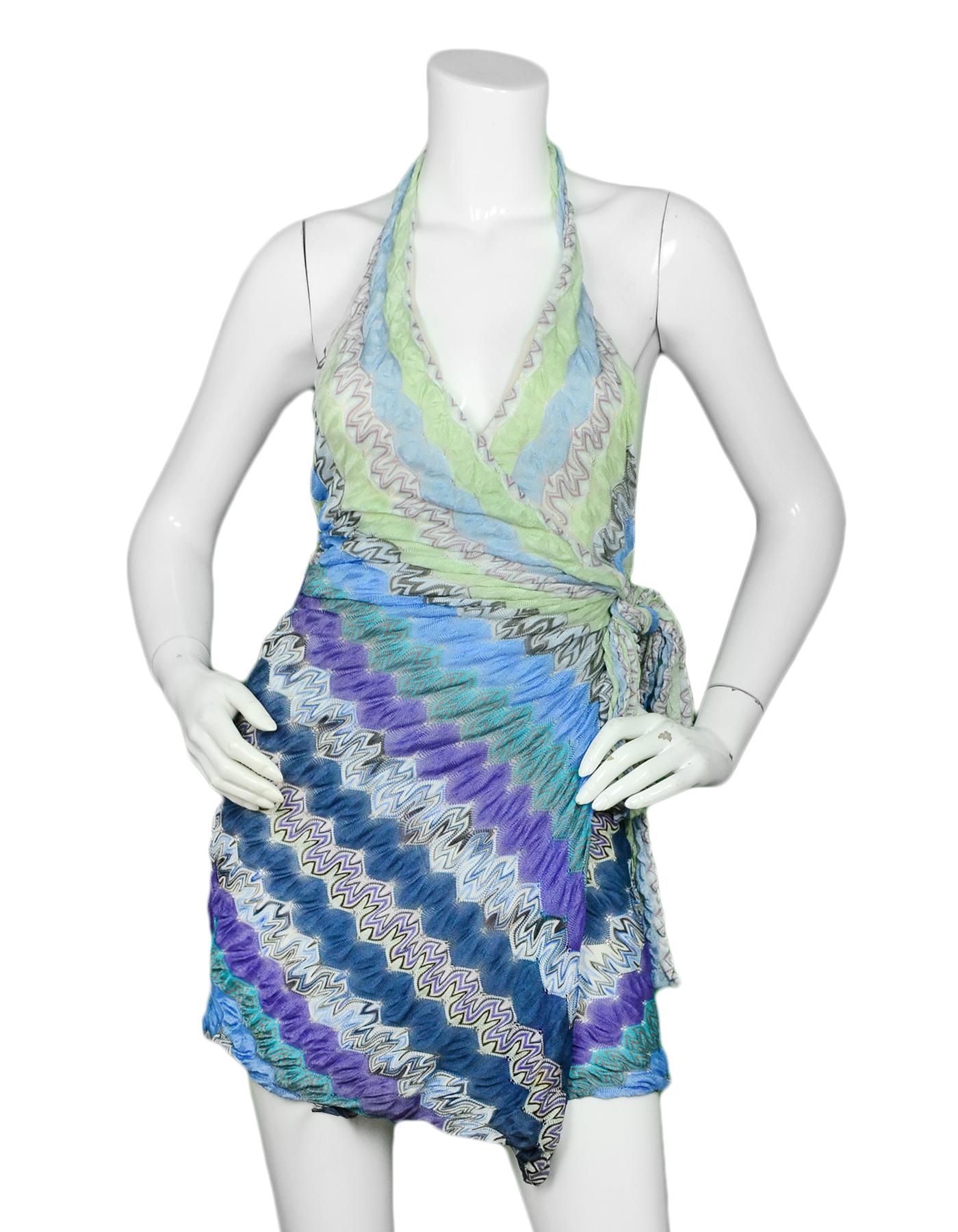 Missoni Multi-Color Halter Wrap Knit Dress sz IT 40

Made In: Italy
Year of Production:
Color: Multi-Color
Materials: 100% Viscose
Lining: 91% Silk, 9% Elastane
Closure/Opening: Slip on
Overall Condition: Excellent pre-owned condition

Tag Size: sz