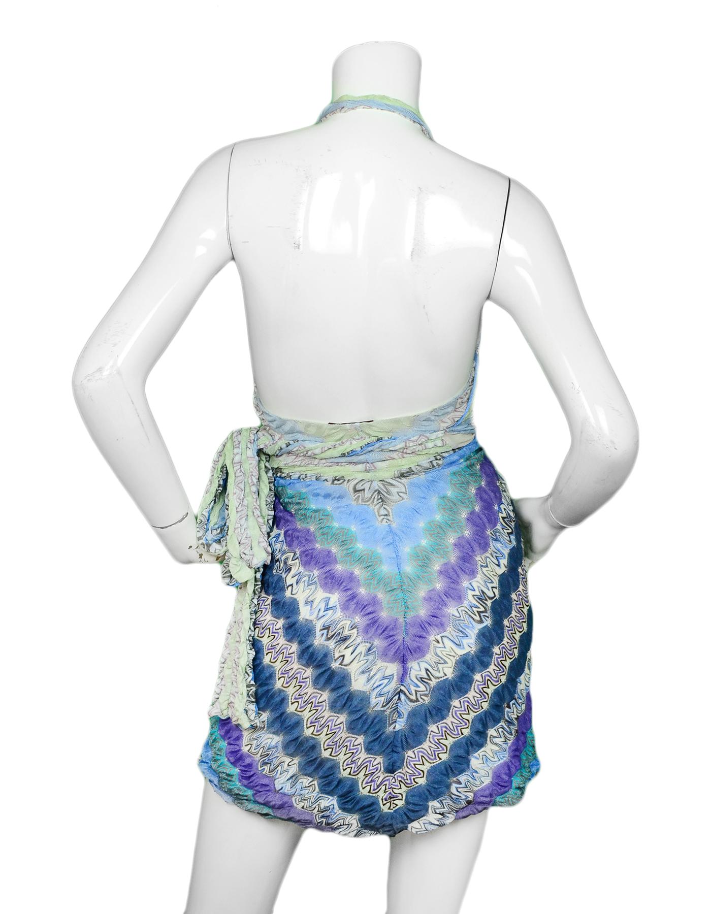 Blue Missoni Multi-Color Halter Wrap Knit Dress sz IT 40