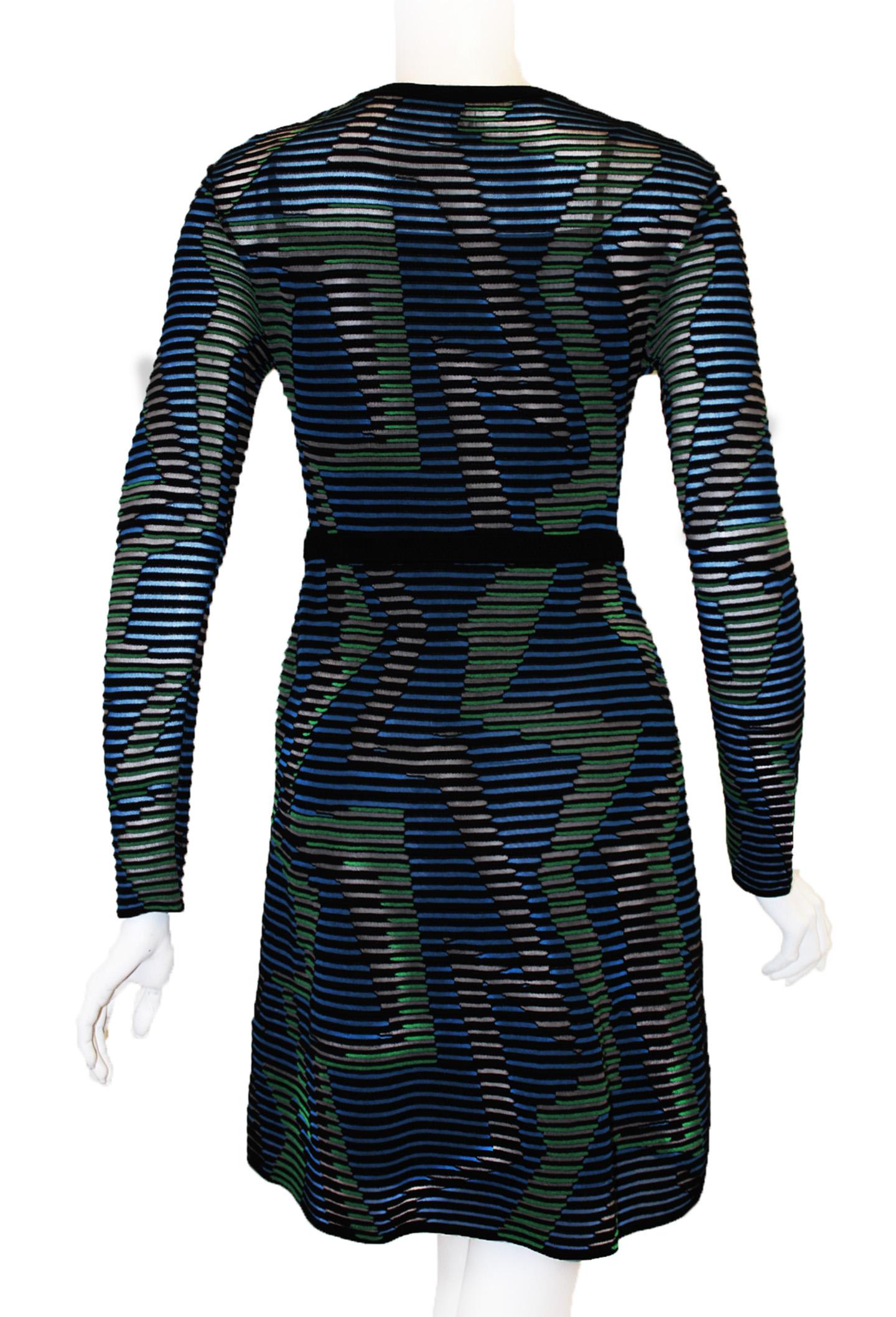 Black Missoni Multi Color Long Sleeve Abstract Knit Dress For Sale