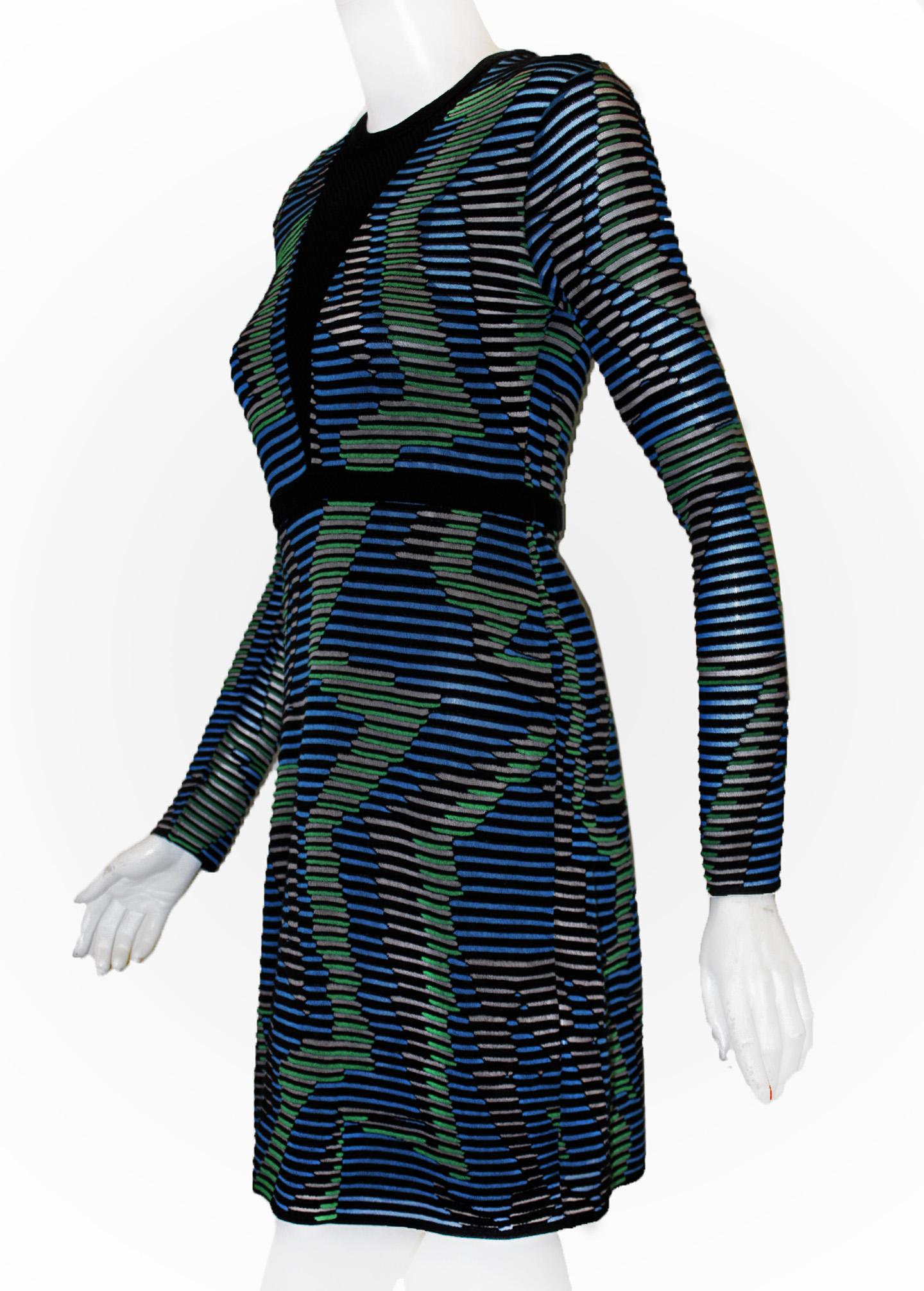 Missoni Multi Color Long Sleeve Abstract Knit Dress In Excellent Condition For Sale In Palm Beach, FL