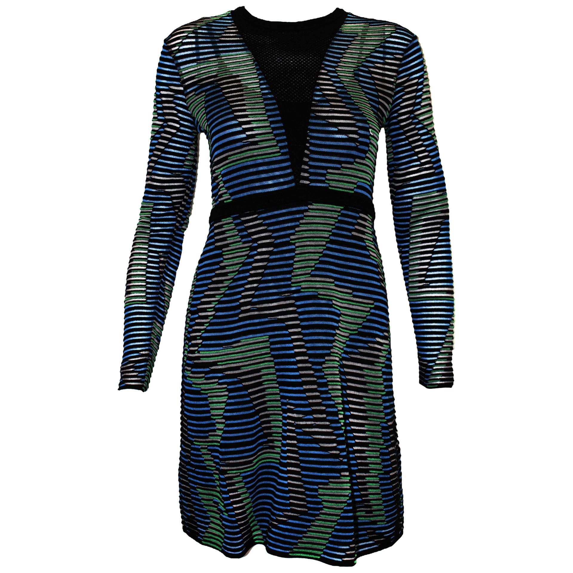Missoni Multi Color Long Sleeve Abstract Knit Dress For Sale