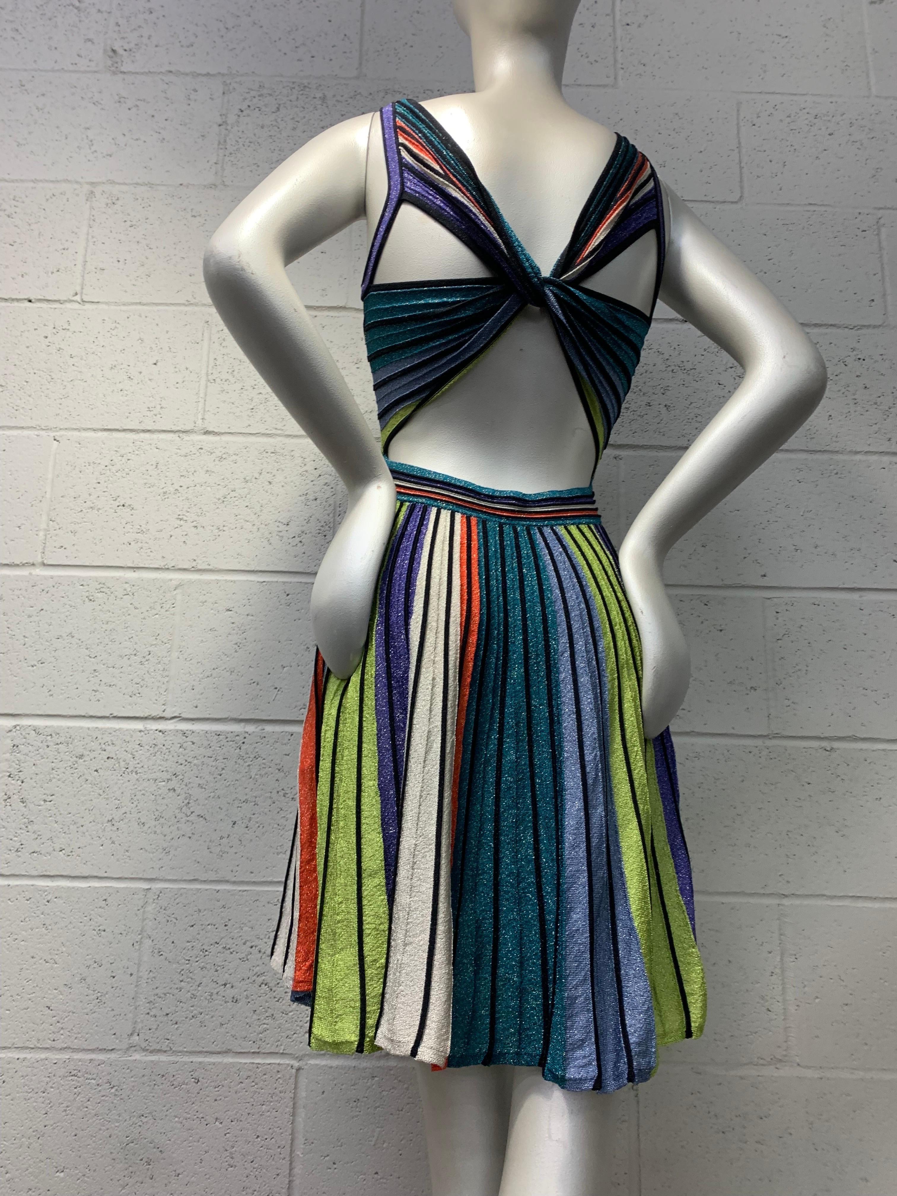 Black Missoni Multi Color Lurex Rib Knit Flared Dress w Butterfly Crossed Back  For Sale