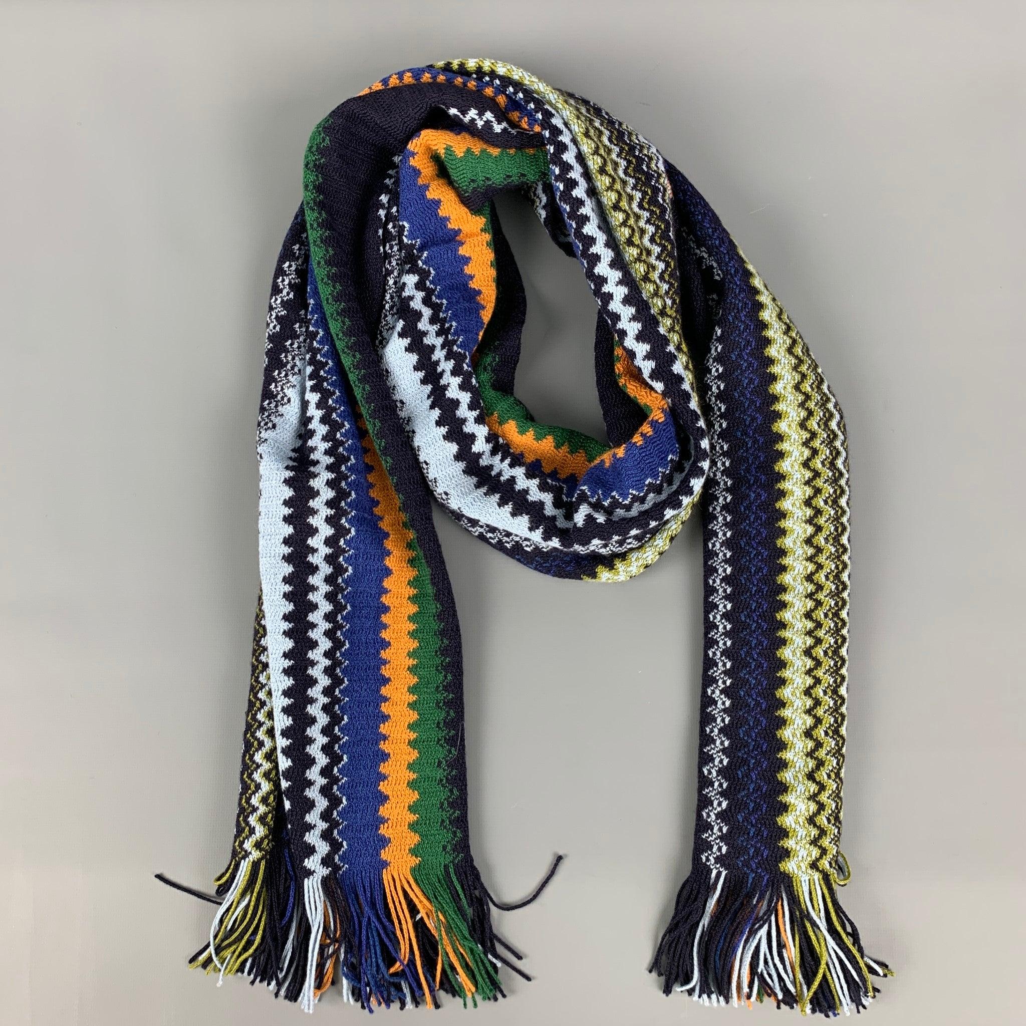 MISSONI Multi Color Zig Zag Wool Acrylic Knit Scarf In Excellent Condition For Sale In San Francisco, CA