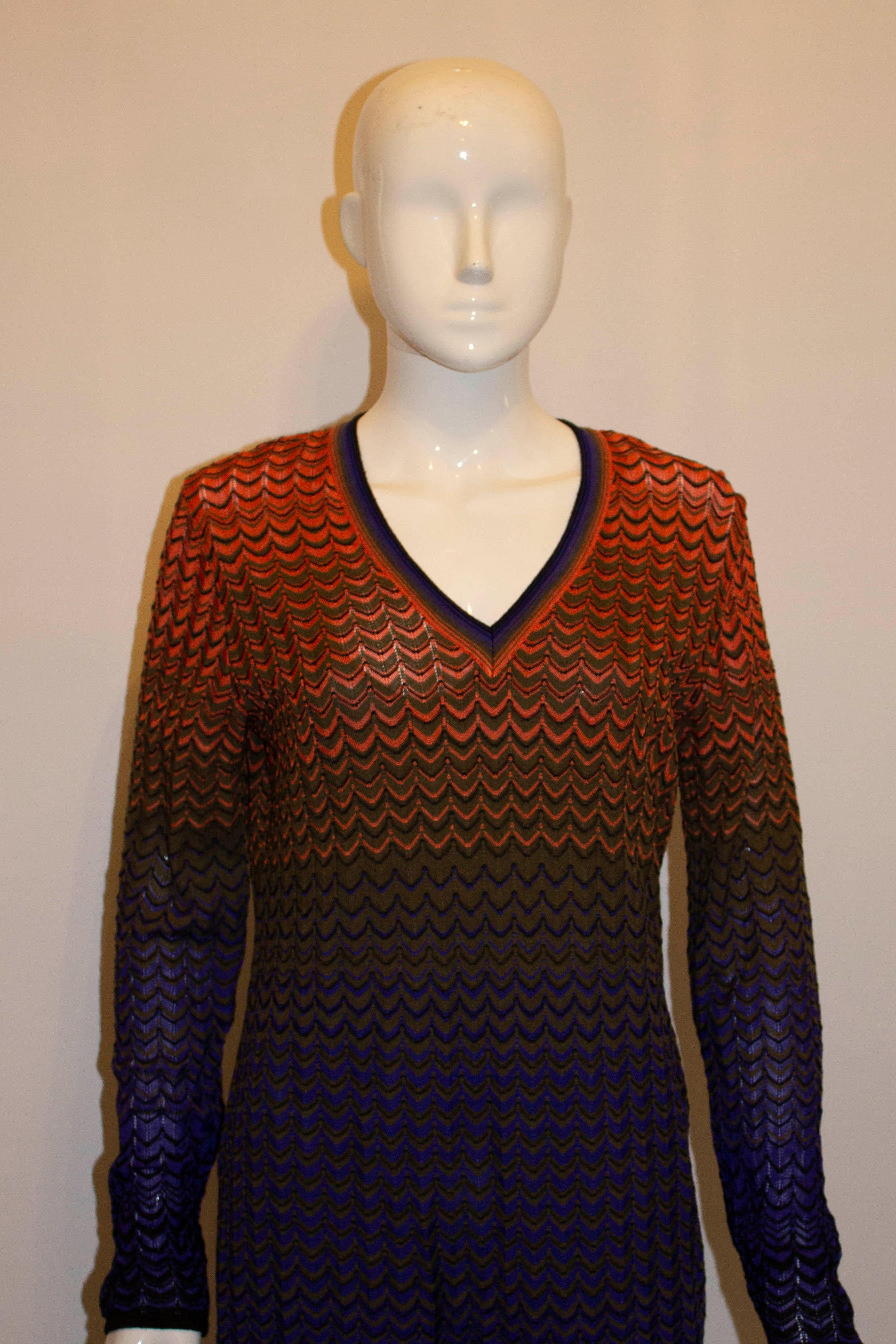 MIssoni Multi Colour Knit Dress with V Neckline In Good Condition For Sale In London, GB