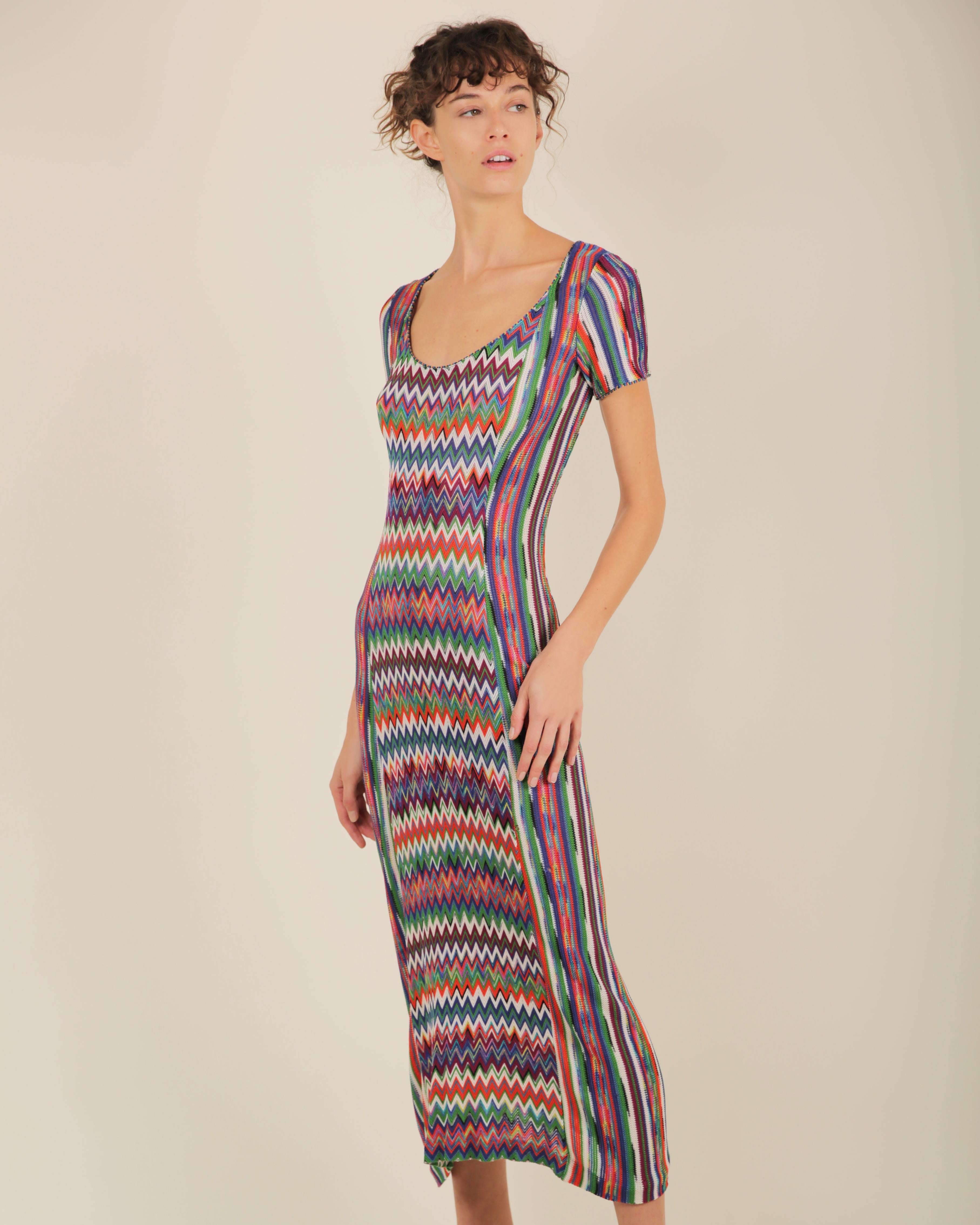 Missoni multi colour red blue green white chevron knit midi beach stripe dress For Sale 2