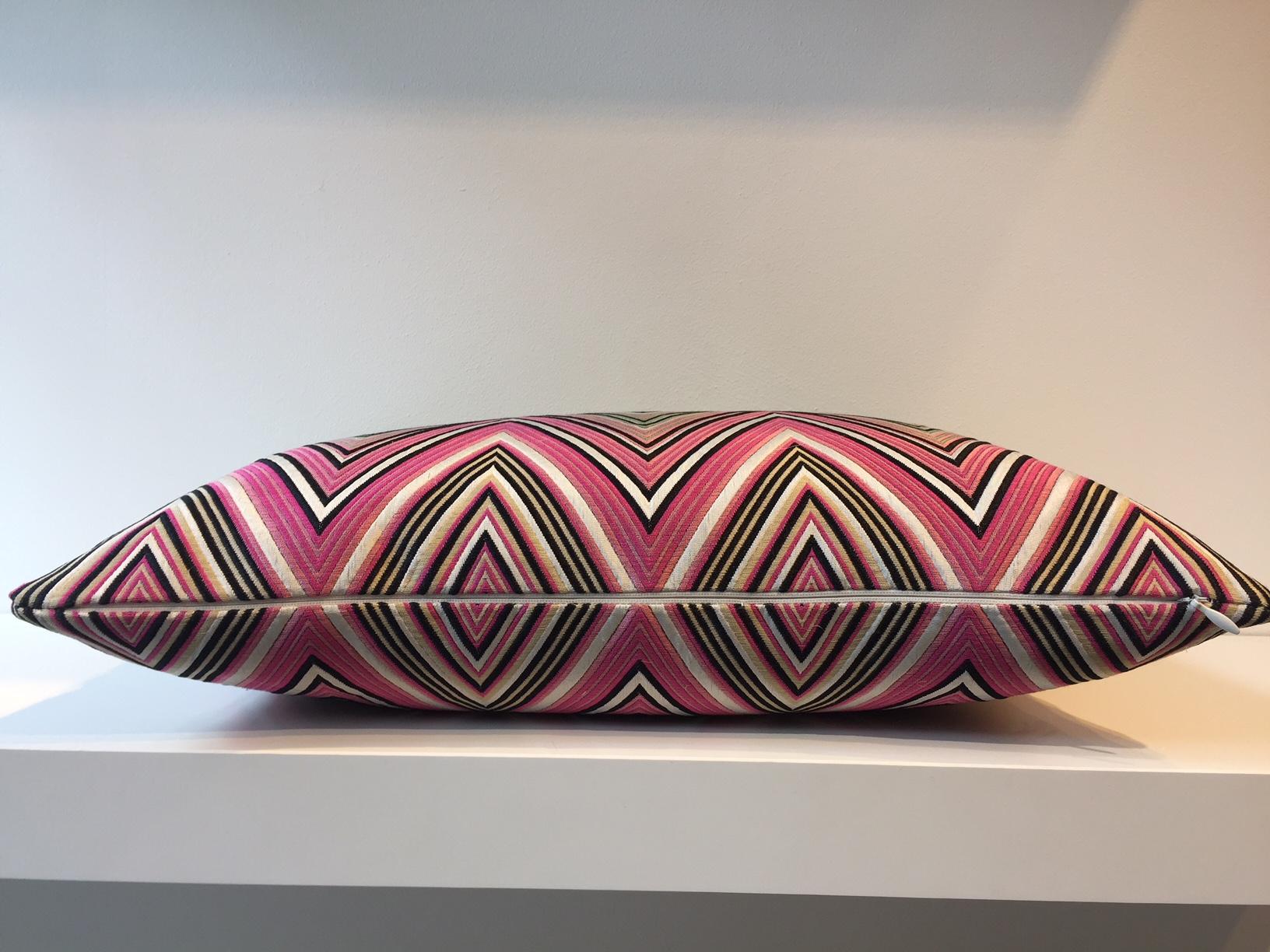 One set of cushions, 3 no cushions, size 30 x 45cm,
original fabric from Missoni ART: Kew color T50  (fabric got discontinued from the actual Missoni collection) the cushions are for outdoor use suitable,
multicolored chevron stripe jacquard fabric