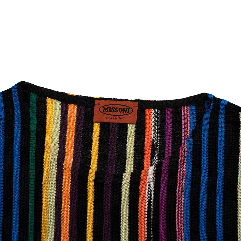 Missoni Multi-coloured Striped Pattern Dress 

- Long sleeved 
- A-line 
- Round neck 
- Mid-length 
- Knitted 

THERE IS NO CARE LABEL SO IT IS UNKNOWN WHAT EXACT MATERIALS ARE IN THE DRESS HOWEVER WE ESTIMATE IT TO BE A WOOL BLEND 

Dry clean only