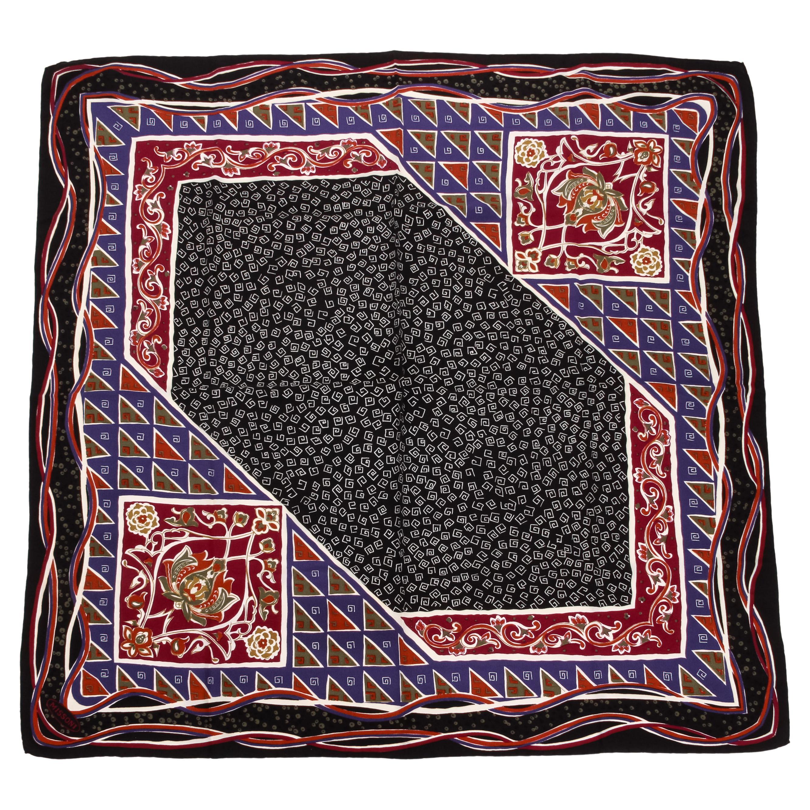 Missoni Multi Pattern Black Silk Scarf For Sale