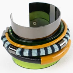 Missoni Multi-Strand Multicolor Metal, Lucite and Leather Cuff Bracelet