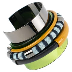 Missoni Multi-Strand Multicolor Metal, Lucite and Leather Cuff Bracelet