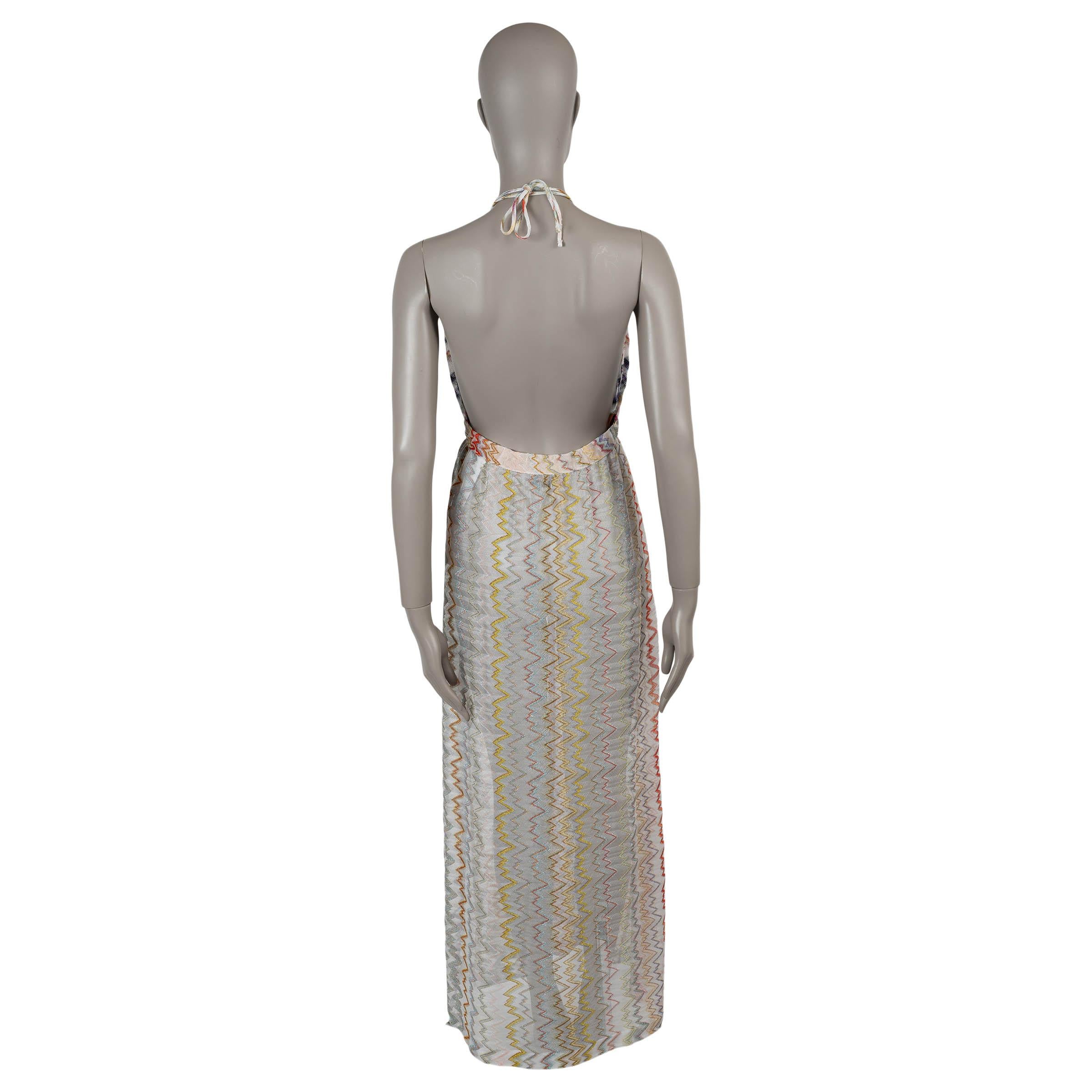 MISSONI mehr Viskose 2023 STRIPED & ZIGZAG HALTER KNIT MAXI Kleid 42 M (Grau) im Angebot