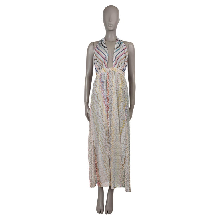 MISSONI multi viscose 2023 STRIPED and ZIGZAG HALTER KNIT MAXI