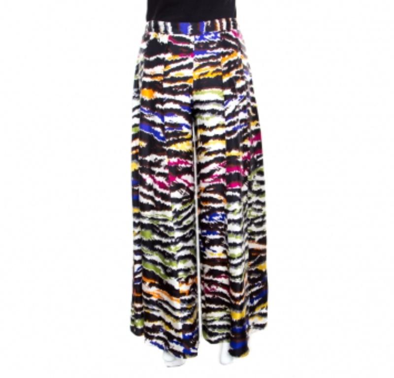 Noir Missoni Pantalon large en soie imprimé abstrait multicolore M en vente