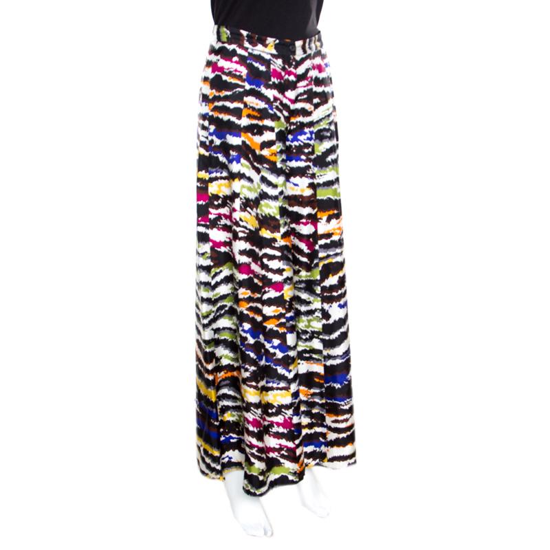 Black Missoni Multicolor Abstract Printed Silk Wide Leg Pants M