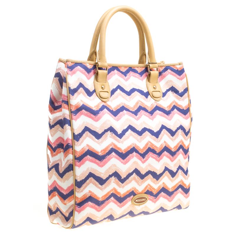 Women's Missoni Multicolor/Beige Printed Canvas and Leather Tote
