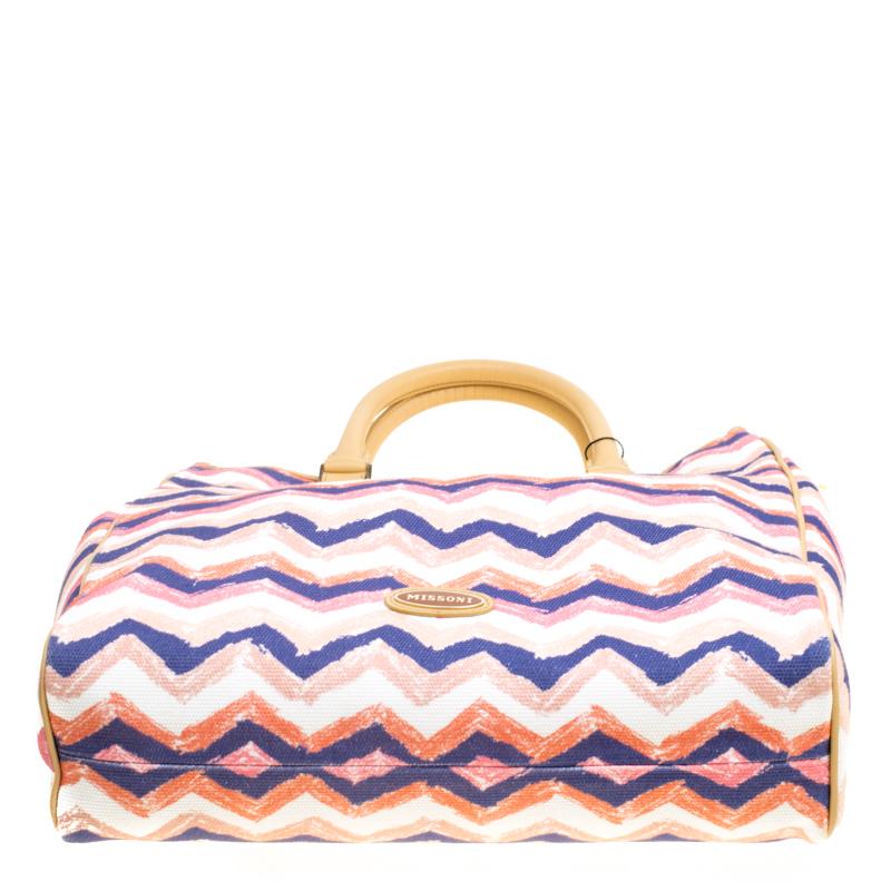 Missoni Multicolor/Beige Printed Canvas and Leather Tote 2