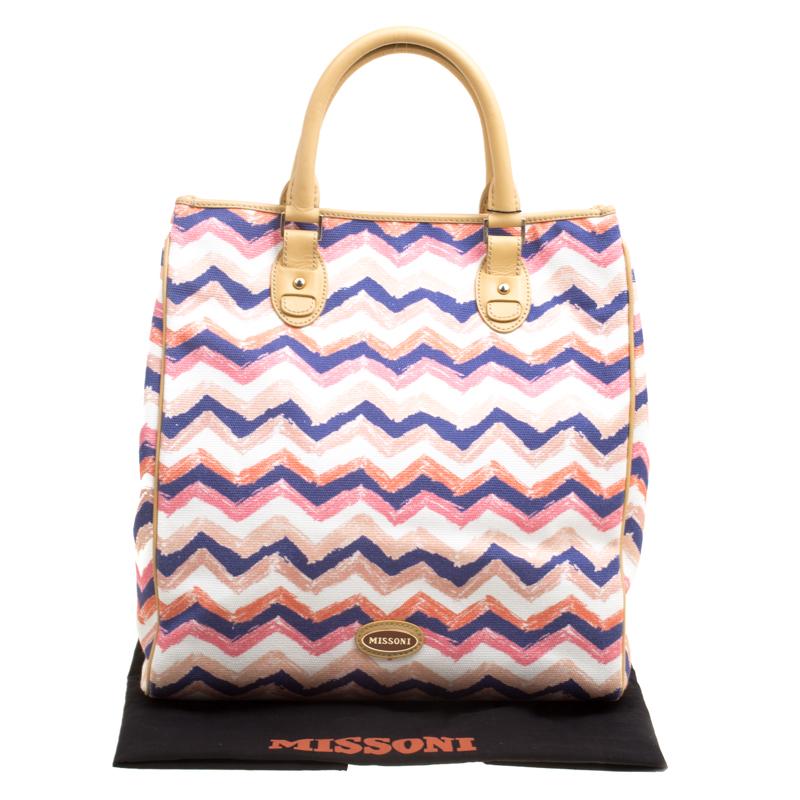 Missoni Multicolor/Beige Printed Canvas and Leather Tote 4