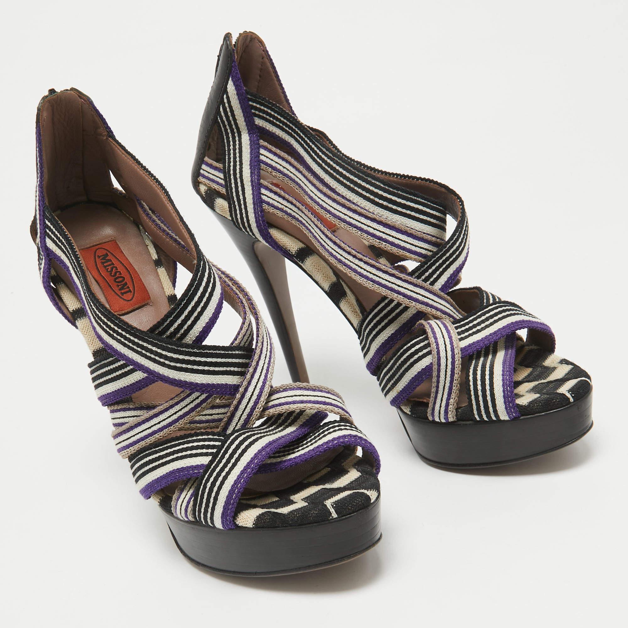 Missoni - Sandales à lanières à la cheville en toile et cuir multicolore, taille 40 Bon état - En vente à Dubai, Al Qouz 2