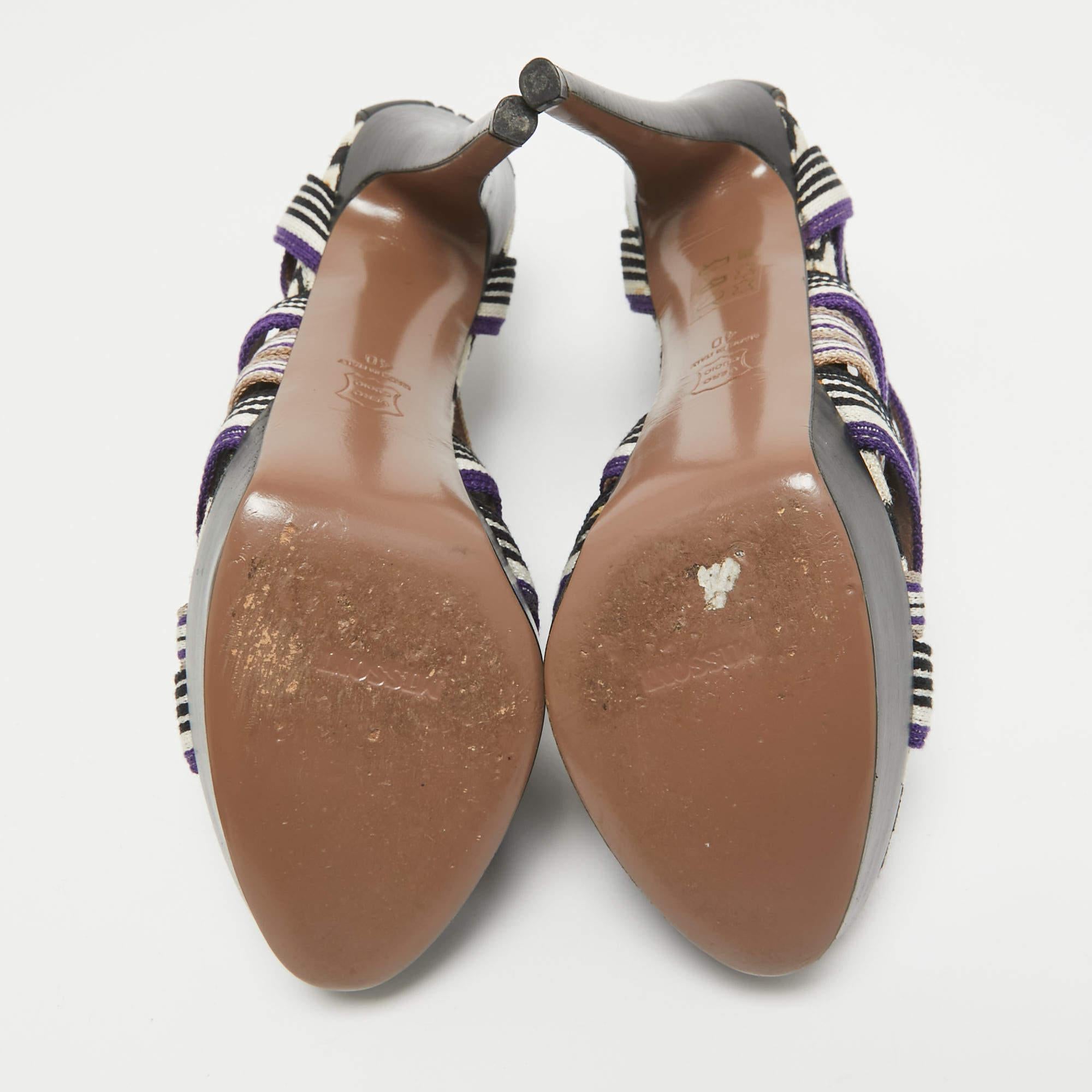 Missoni - Sandales à lanières à la cheville en toile et cuir multicolore, taille 40 en vente 1