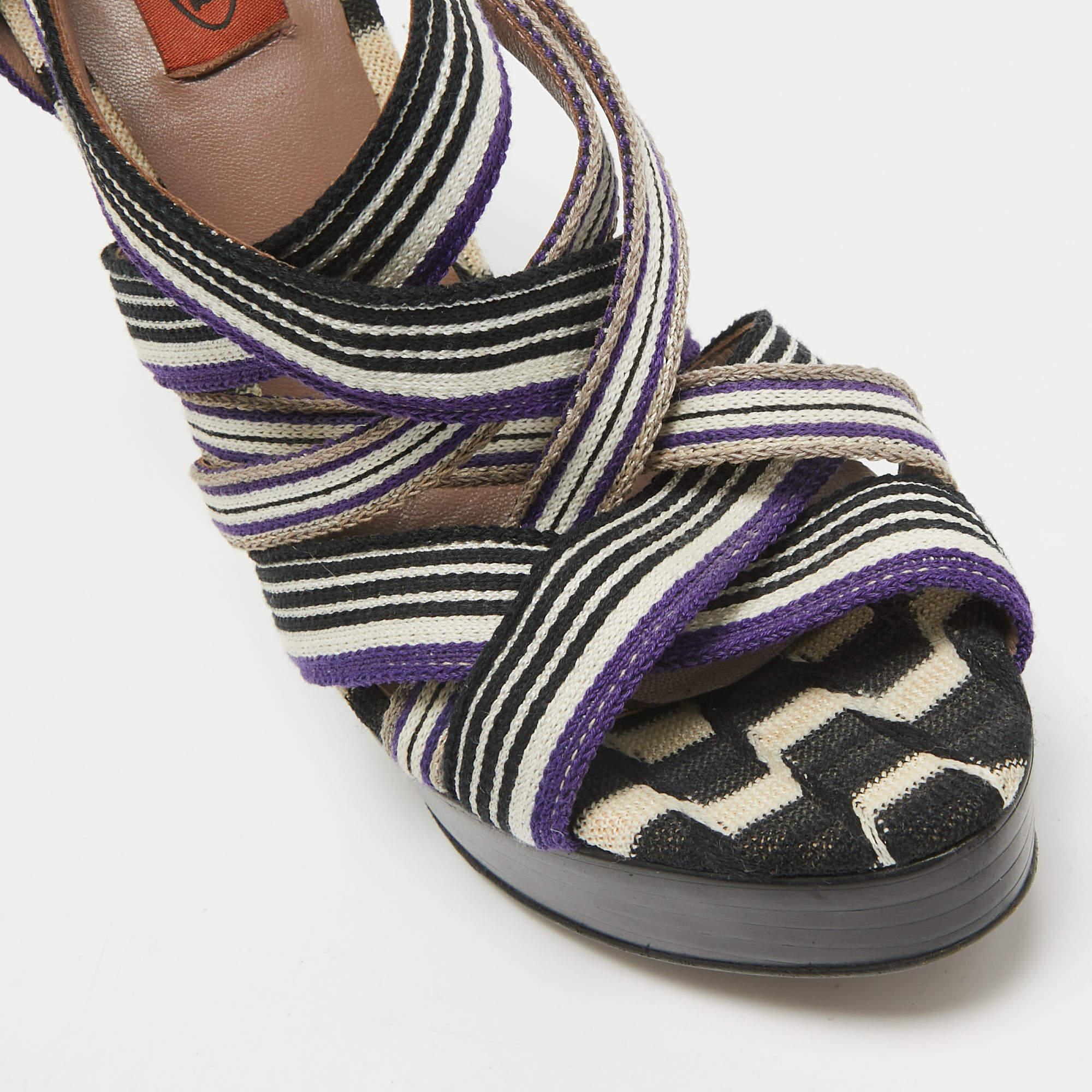 Missoni - Sandales à lanières à la cheville en toile et cuir multicolore, taille 40 en vente 2
