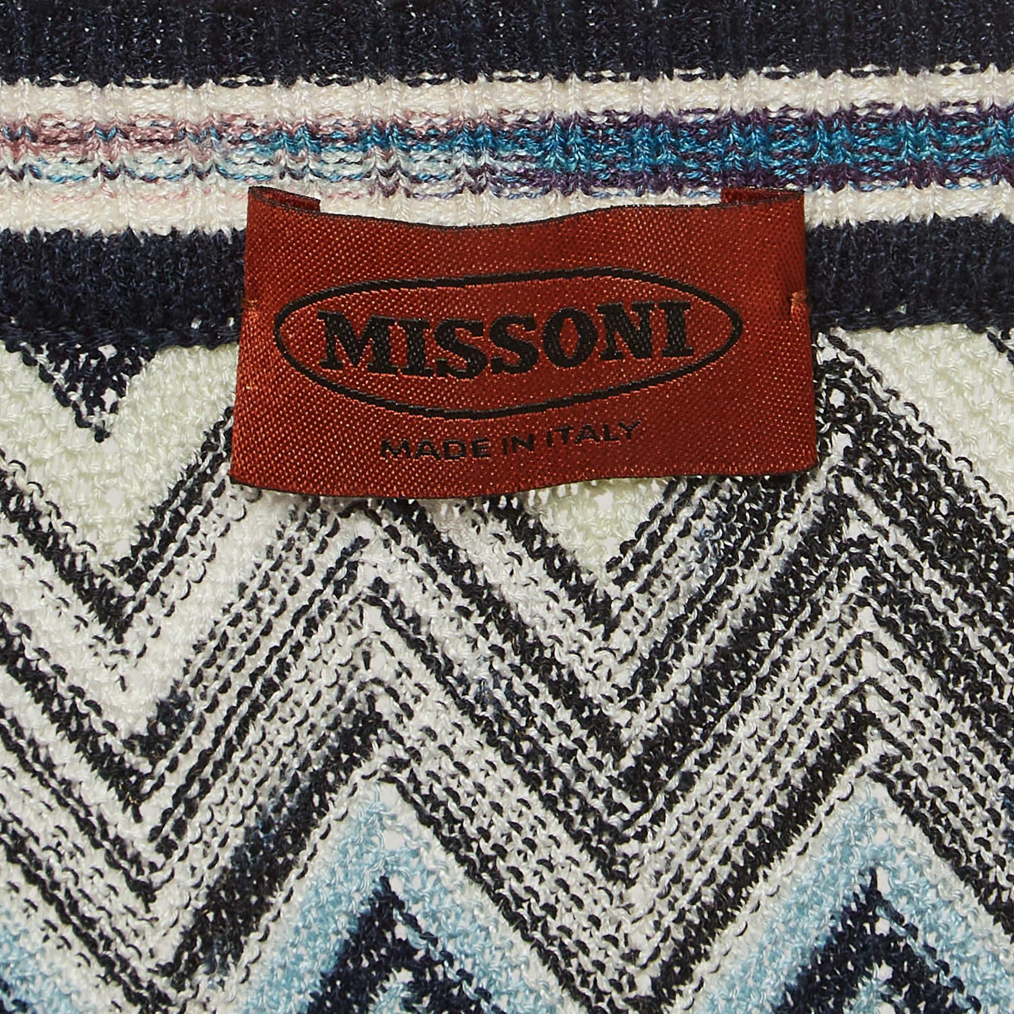 Missoni Multicolor Chevron Knit V-Neck Sweater XXL In Good Condition In Dubai, Al Qouz 2