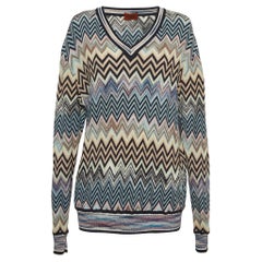 Missoni Multicolor Chevron Knit V-Neck Sweater XXL