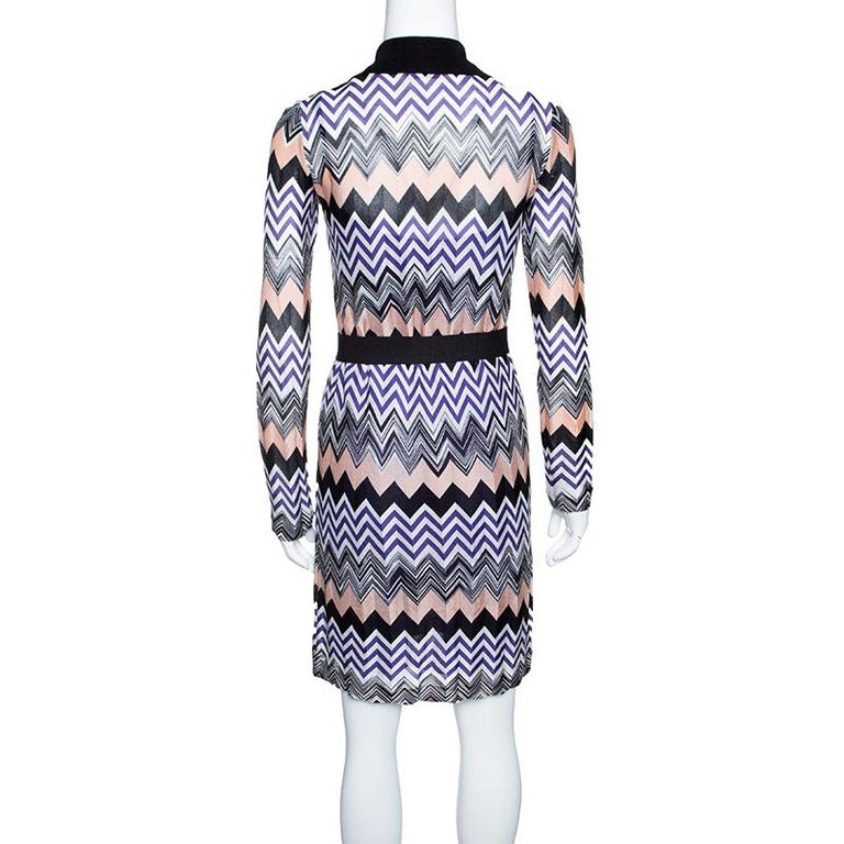Missoni Multicolor Chevron Pattern Knit Belted Dress S For Sale at 1stdibs