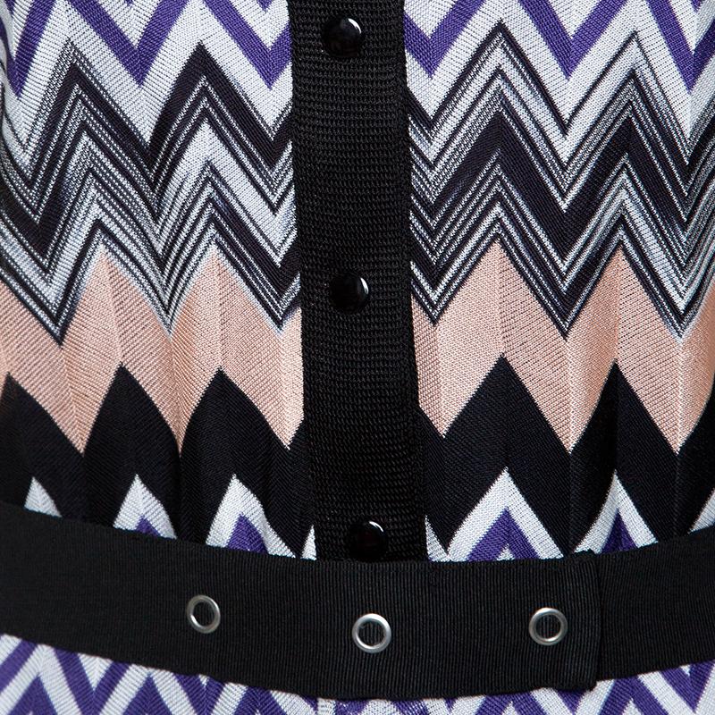 Missoni Multicolor Chevron Pattern Knit Belted Dress S In Good Condition In Dubai, Al Qouz 2
