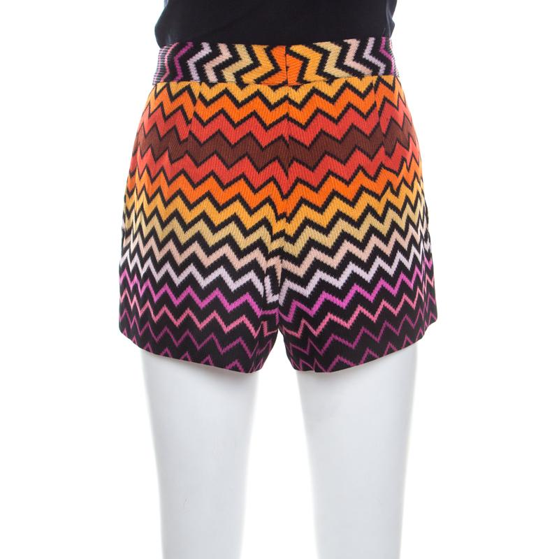Brown Missoni Multicolor Chevron Pattern Knit Mini Shorts M