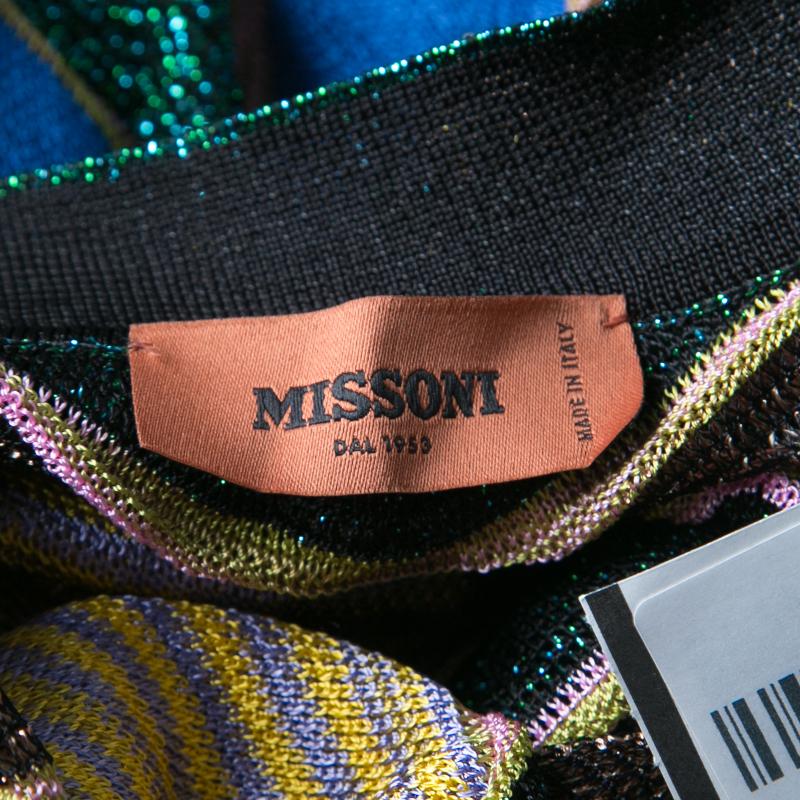 Missoni Multicolor Chevron Pattern Lurex Knit Open Front Cardigan S 2