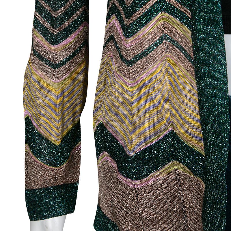 Missoni Multicolor Chevron Pattern Lurex Knit Open Front Cardigan S 3