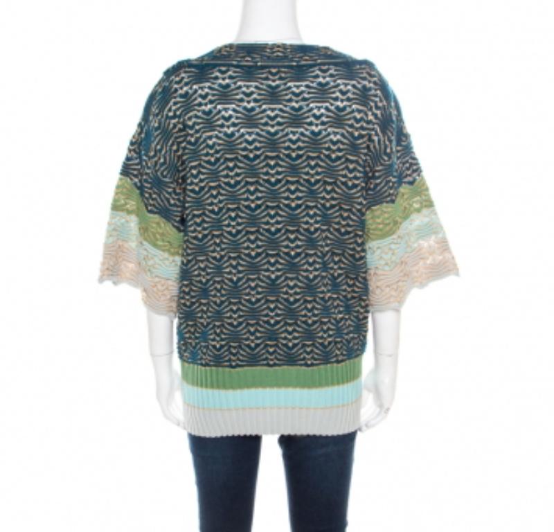 Mehrfarbiger Chunky Perforierter Strickpullover mit Bootsausschnitt von Missoni M (Grau) im Angebot