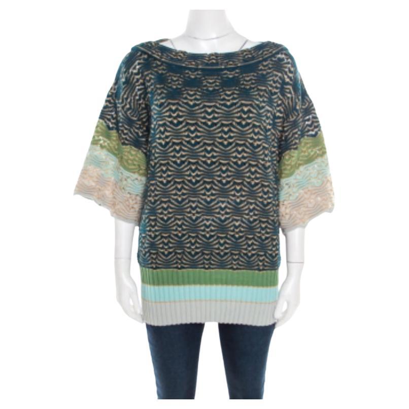 Mehrfarbiger Chunky Perforierter Strickpullover mit Bootsausschnitt von Missoni M im Angebot