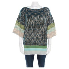 Missoni Multicolor Chunky Perforated Knit Boat Neck Sweater M