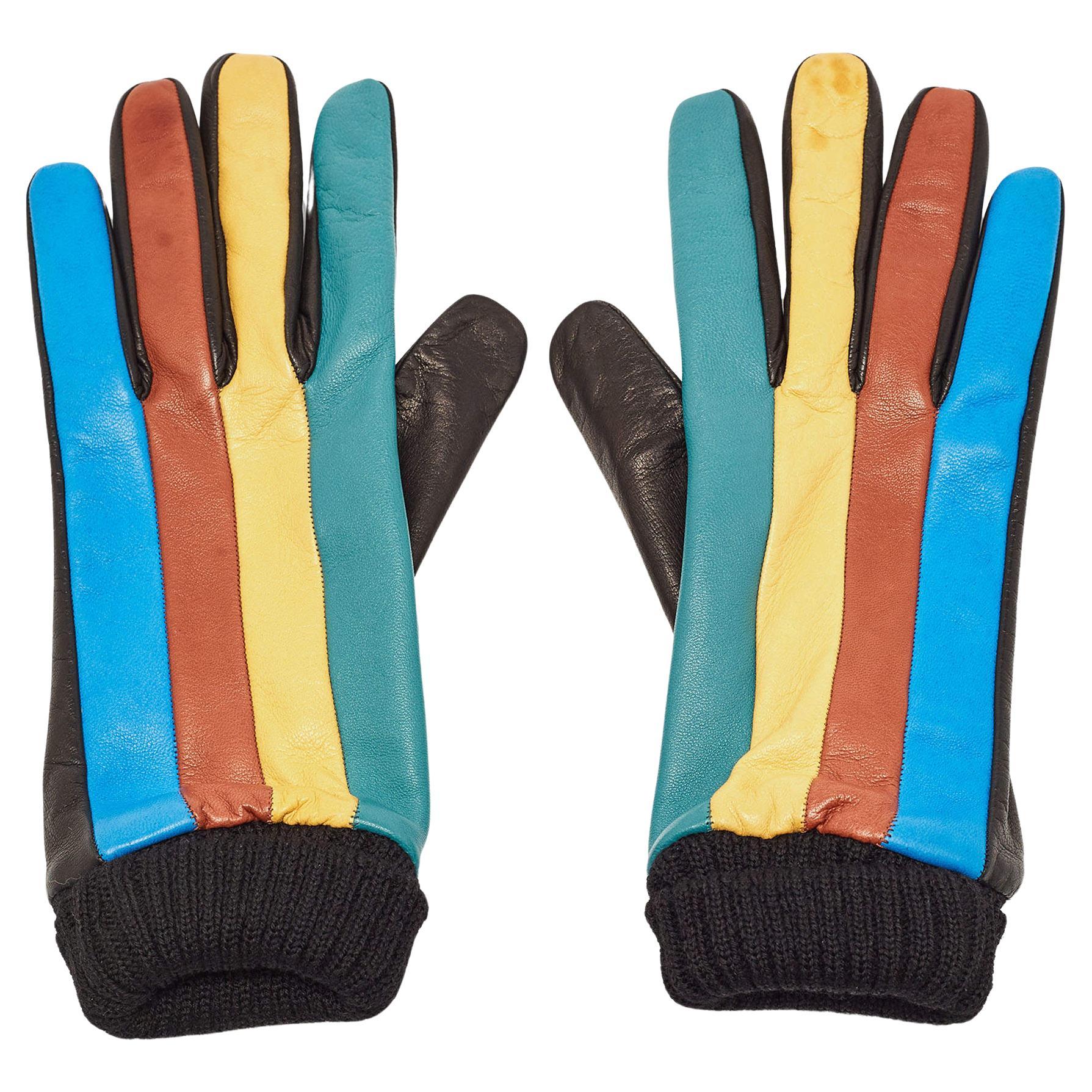 Missoni Multicolor Color Block Leather Gloves M For Sale