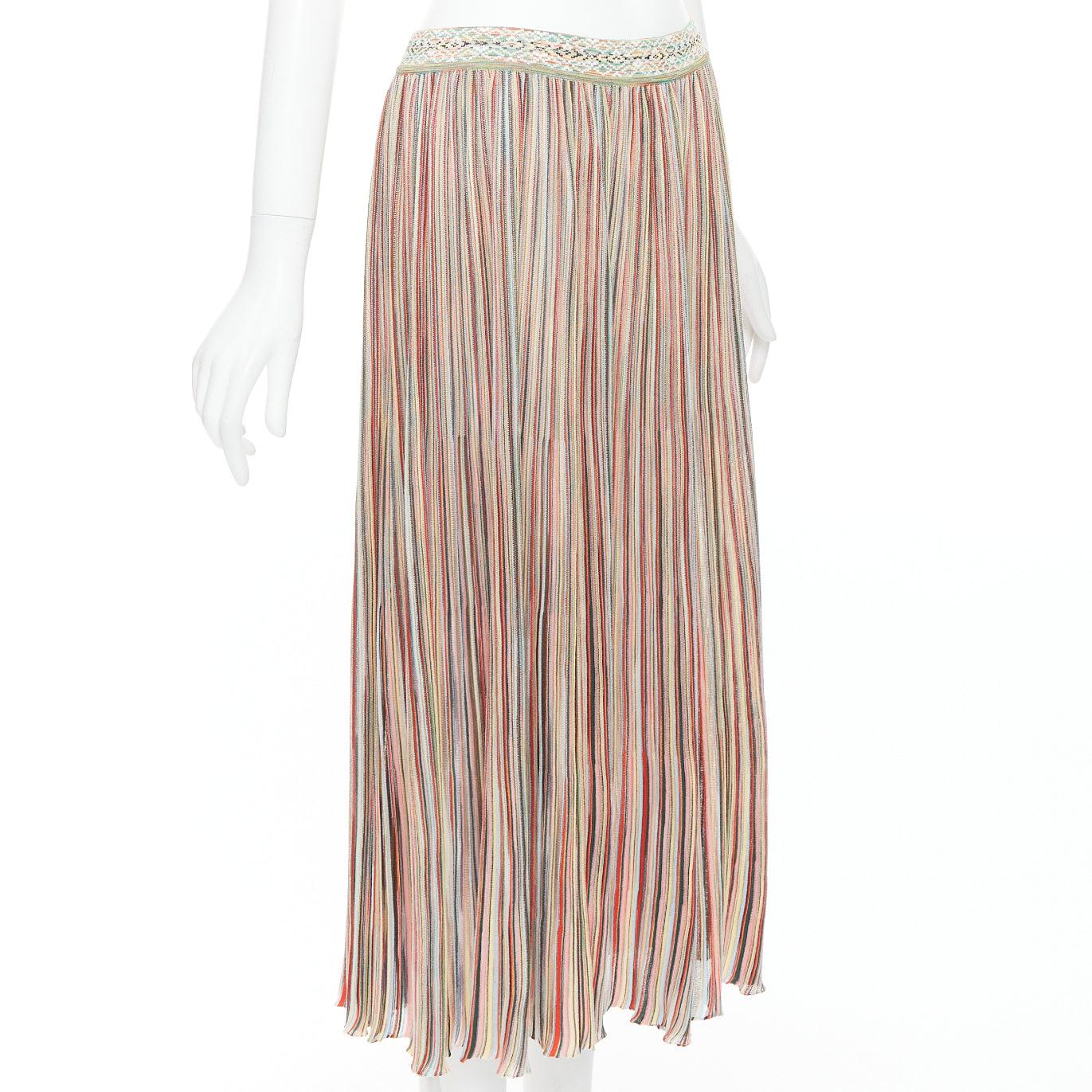 Beige MISSONI multicolor cotton blend signature striped knit midi skirt IT42 M For Sale