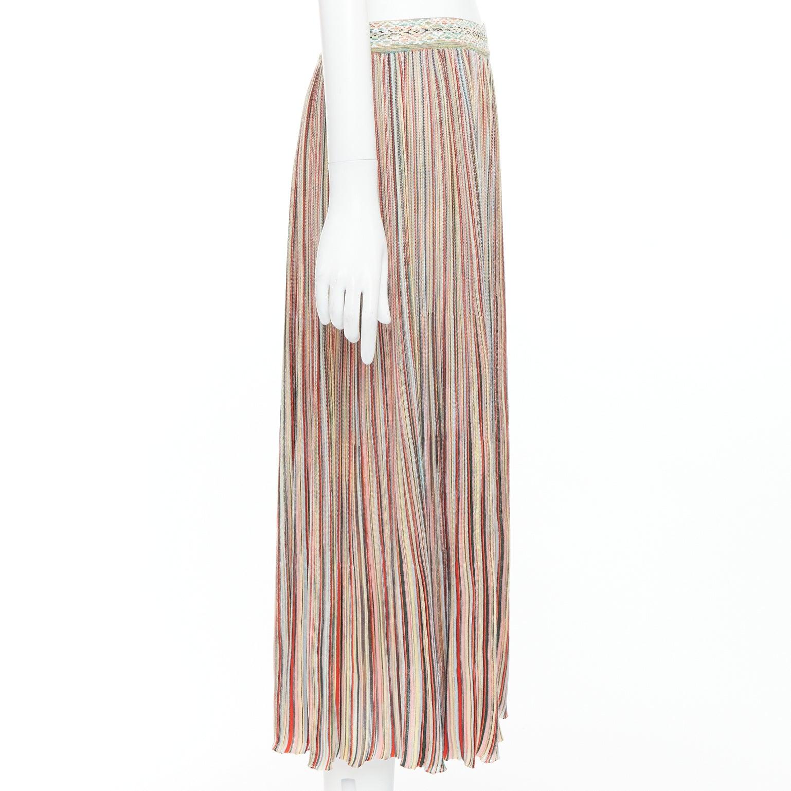 MISSONI multicolor cotton blend signature striped knit midi skirt IT42 M In New Condition For Sale In Hong Kong, NT