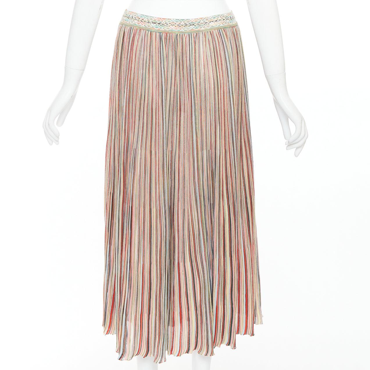 Women's MISSONI multicolor cotton blend signature striped knit midi skirt IT42 M For Sale