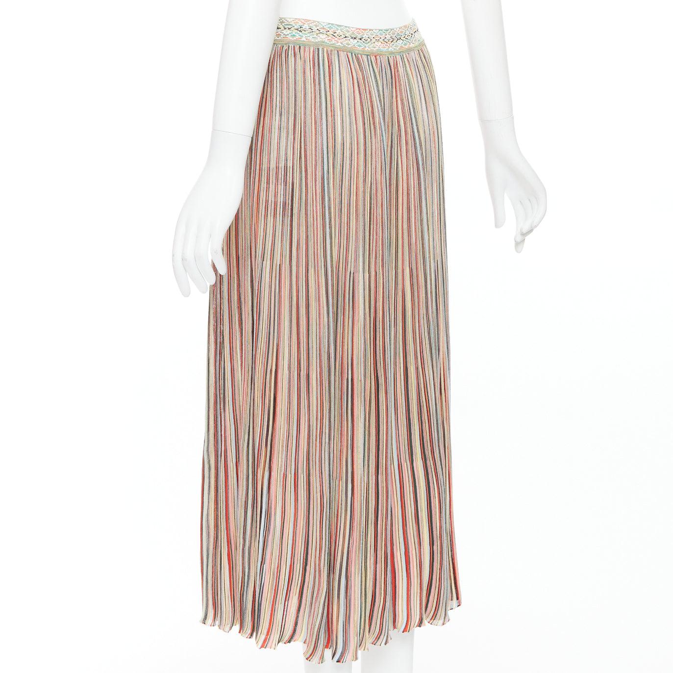 MISSONI multicolor cotton blend signature striped knit midi skirt IT42 M For Sale 1