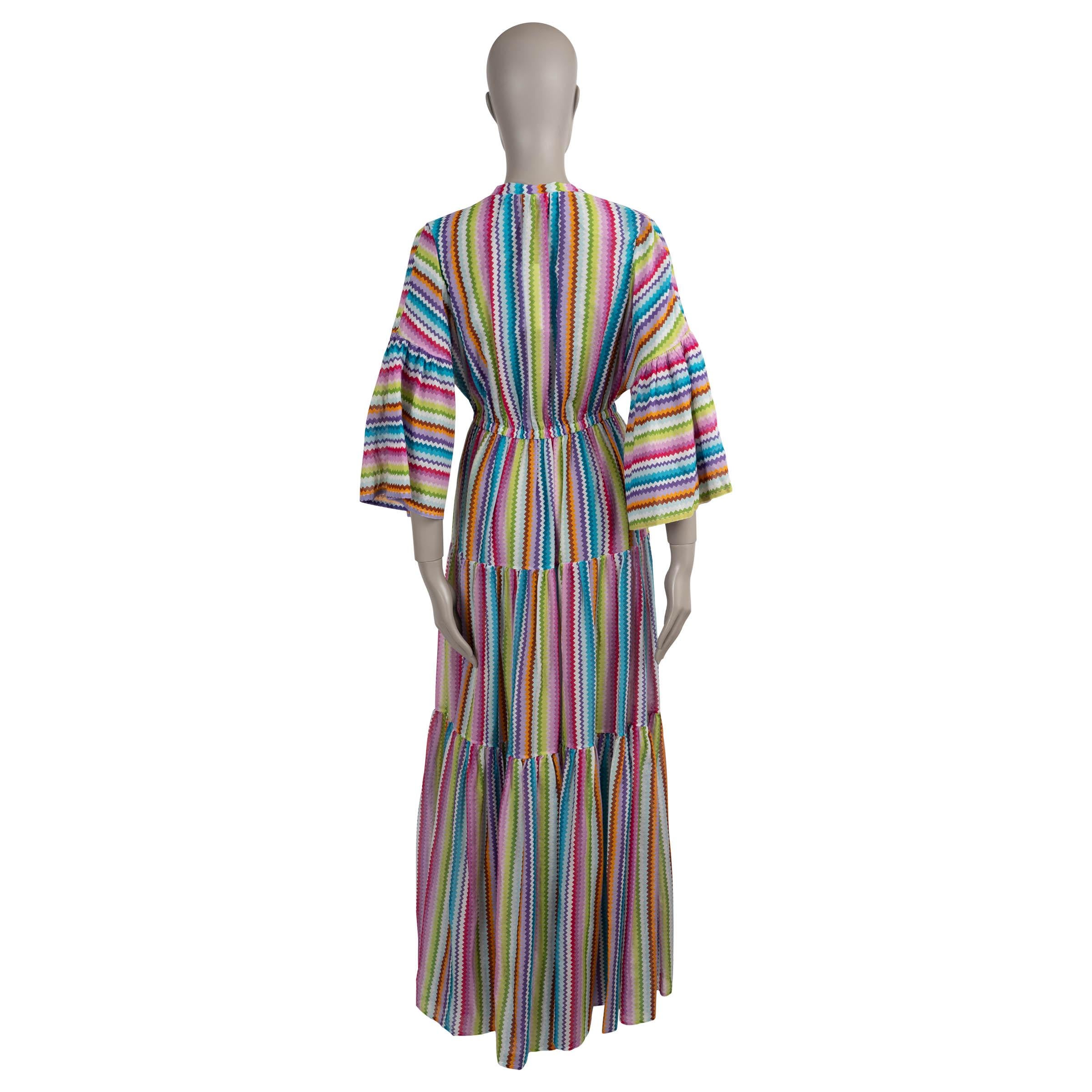Gray MISSONI multicolor cotton & silk 2024 ZIGZAG STRIPED MAXI Dress S For Sale