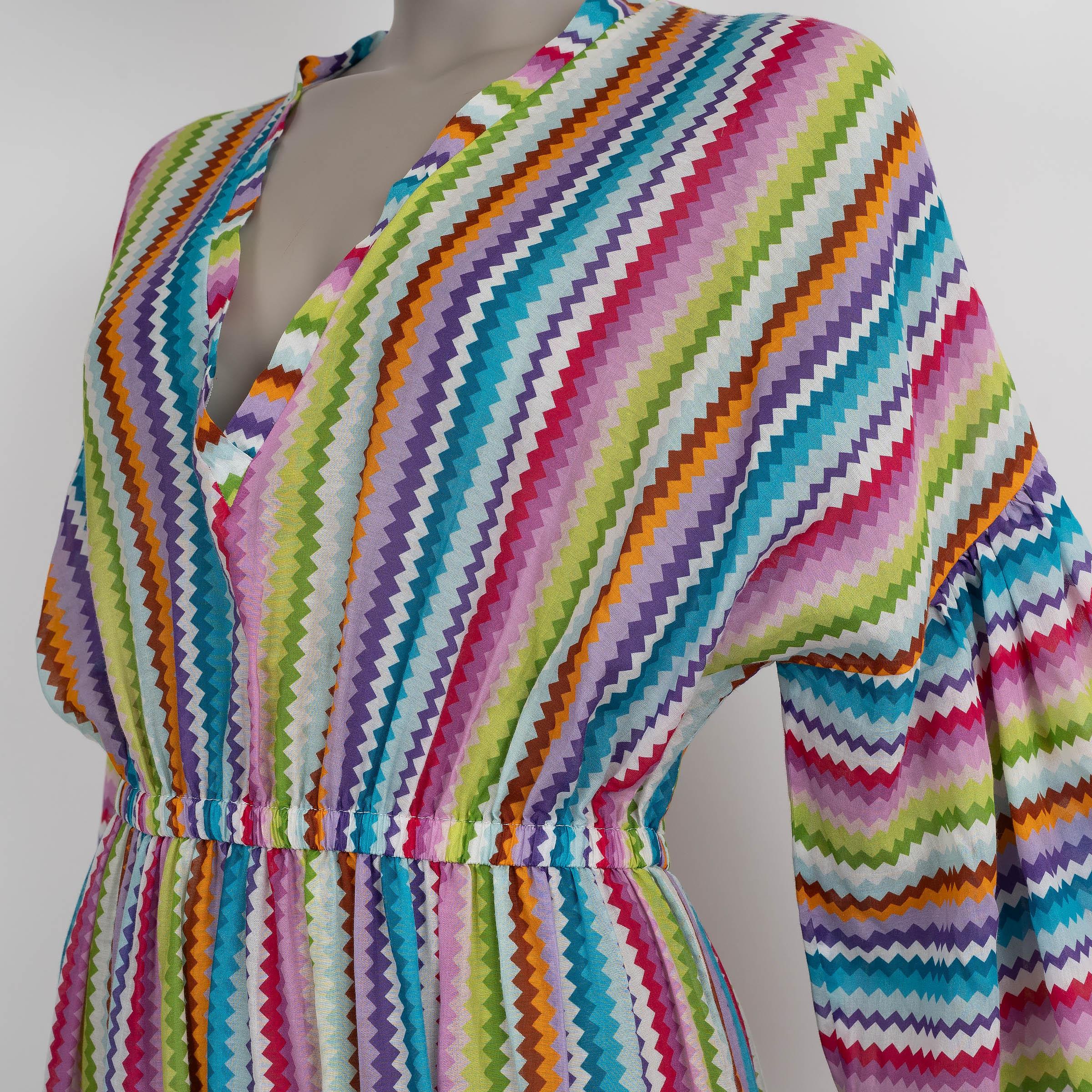 MISSONI multicolor cotton & silk 2024 ZIGZAG STRIPED MAXI Dress S In Excellent Condition For Sale In Zürich, CH