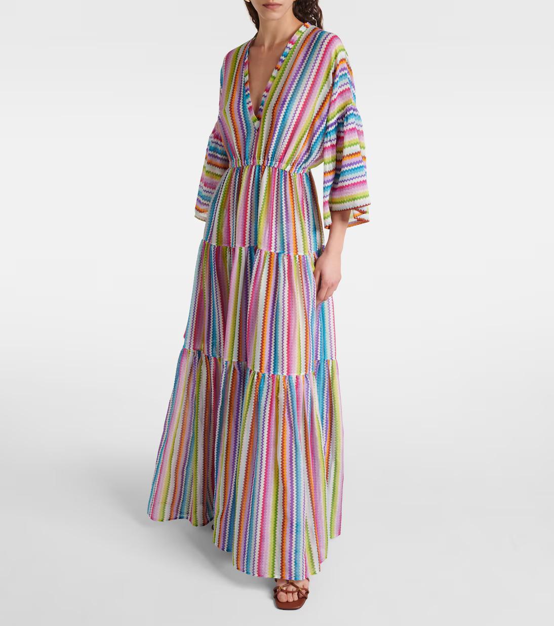 MISSONI multicolor cotton & silk 2024 ZIGZAG STRIPED MAXI Dress S For Sale 1