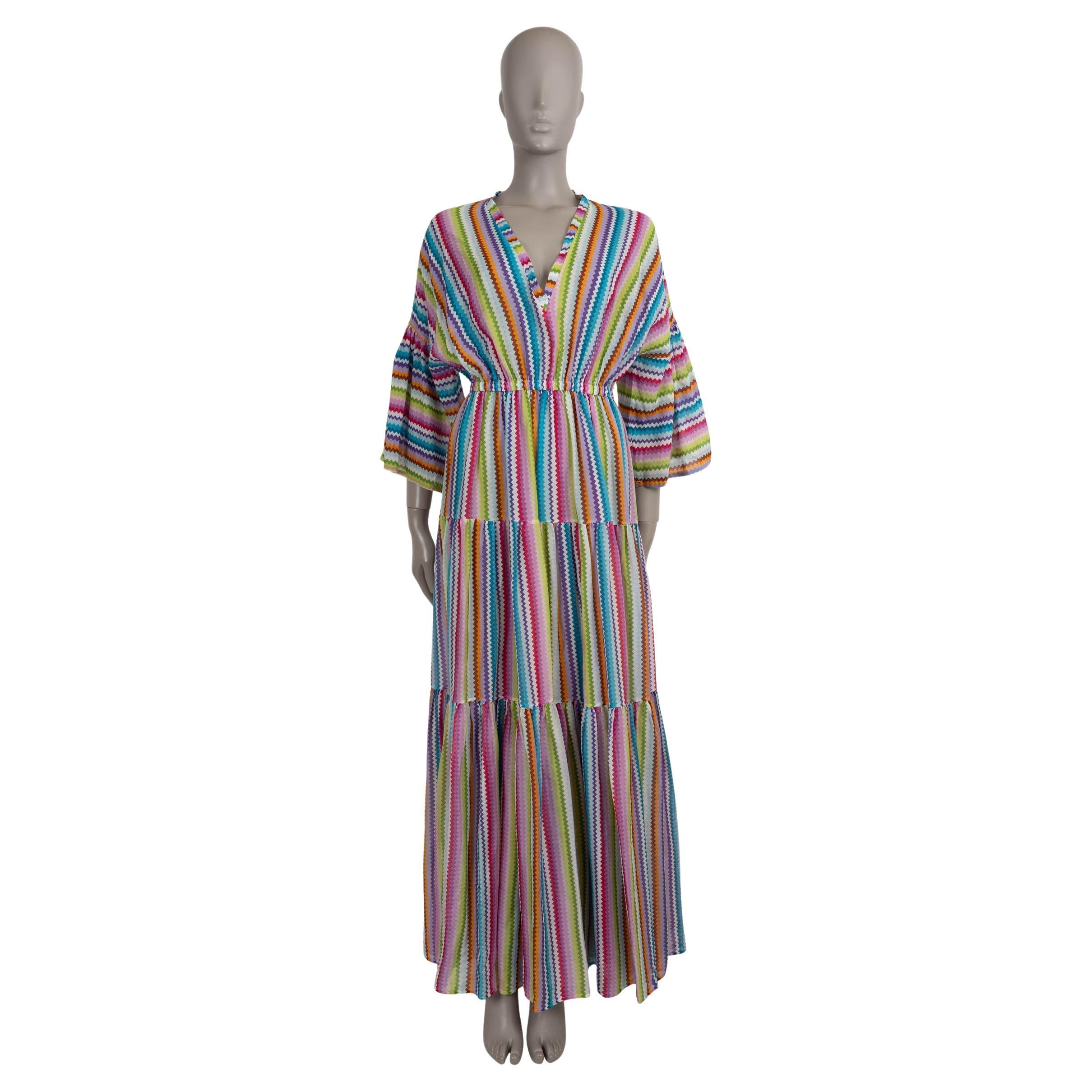 MISSONI multicolor cotton & silk 2024 ZIGZAG STRIPED MAXI Dress S For Sale