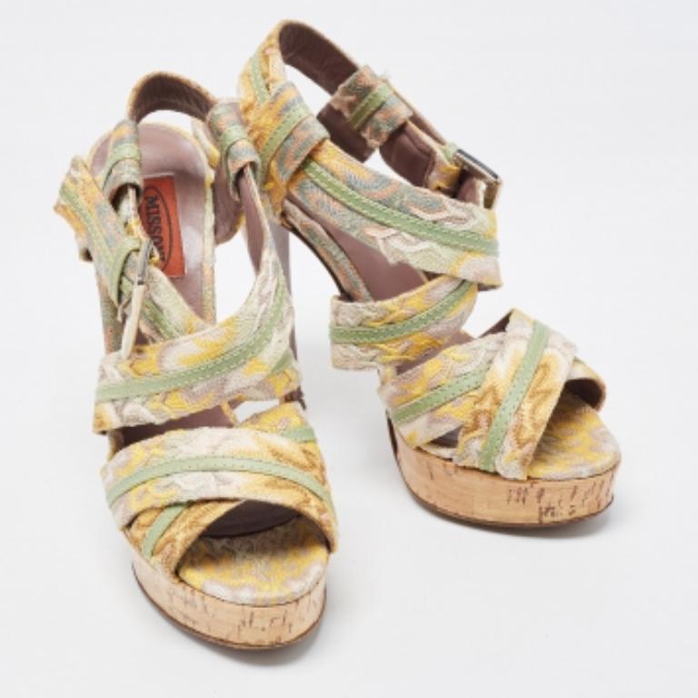 Donna Missoni Sandali con cinturino alla caviglia in pelle e uncinetto multicolore misura 37,5